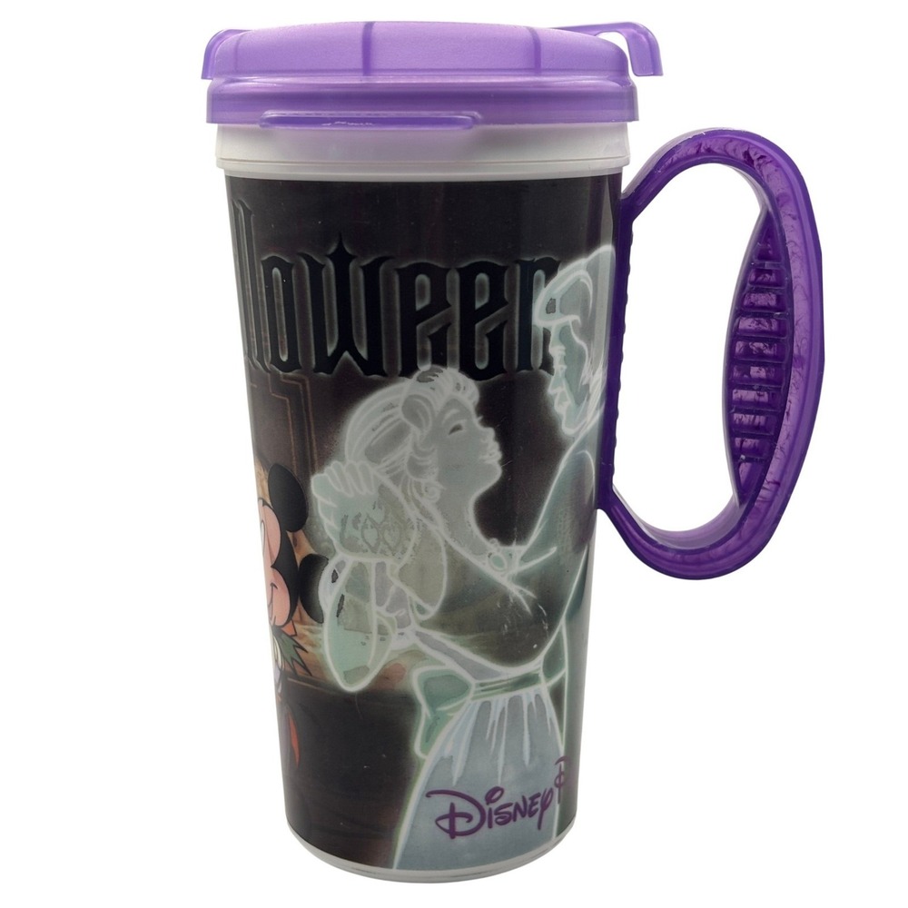 Disney Parks Mickey Minnie Mouse Haunted Mansion Halloween Travel Mug Purple Lid
